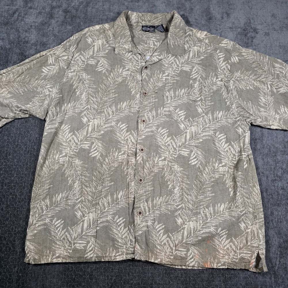 Vtg Ocean Pacific Sport Mens XXL 2XL Green Palm Leaf Aloha Hawaiian Shirt Rayon